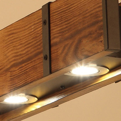 Traditional Vintage Rectangular Iron Wood LED Island Light Chandelier For Dining Room