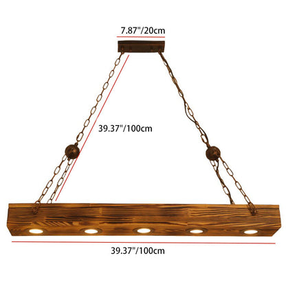 Traditional Vintage Rectangular Iron Wood LED Island Light Chandelier For Dining Room