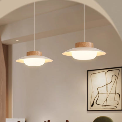 Traditional Japanese Round Acrylic Wood LED Pendant Light For Dining Room