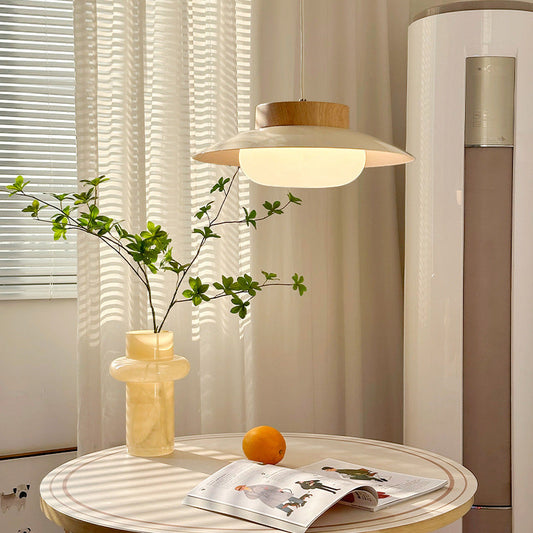 Traditional Japanese Round Acrylic Wood LED Pendant Light For Dining Room