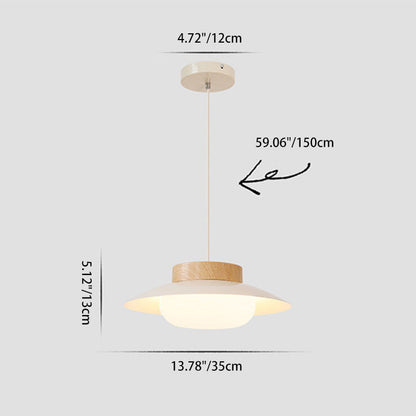 Traditional Japanese Round Acrylic Wood LED Pendant Light For Dining Room