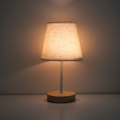 Modern Minimalist Trapezoidal Solid Wood Fabric LED Table Lamp For Bedroom