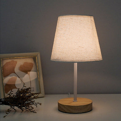 Modern Minimalist Trapezoidal Solid Wood Fabric LED Table Lamp For Bedroom