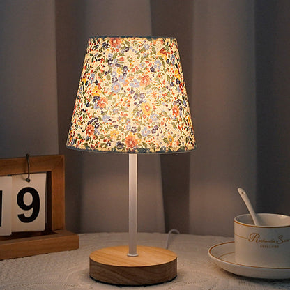 Modern Minimalist Trapezoidal Solid Wood Fabric LED Table Lamp For Bedroom