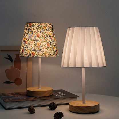 Modern Minimalist Trapezoidal Solid Wood Fabric LED Table Lamp For Bedroom