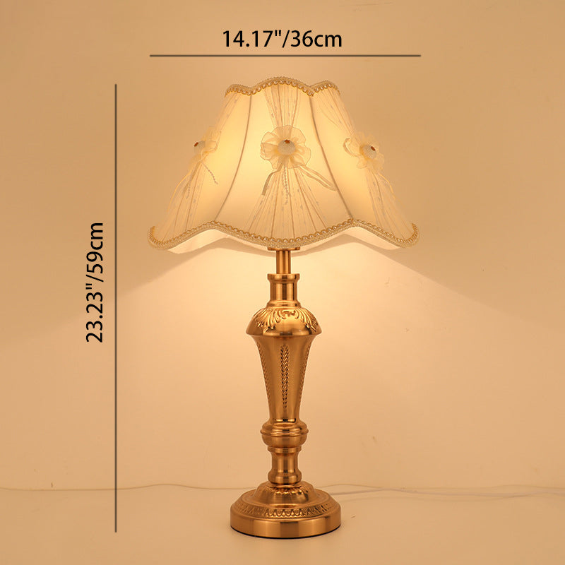 Contemporary Scandinavian Flower Iron Fabric 1-Light Table Lamp For Bedroom