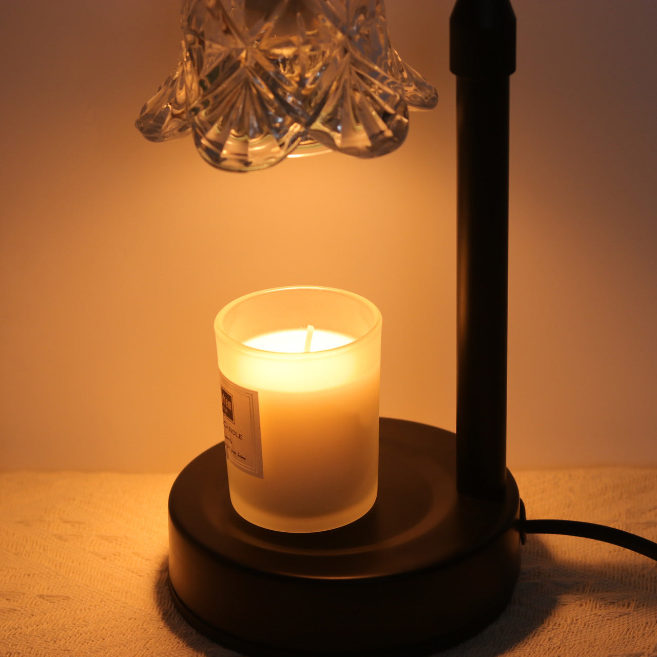 Modern Minimalist Flower Iron Glass Wood 1-Light Aromatherapy Melting Wax Table Lamp For Bedroom