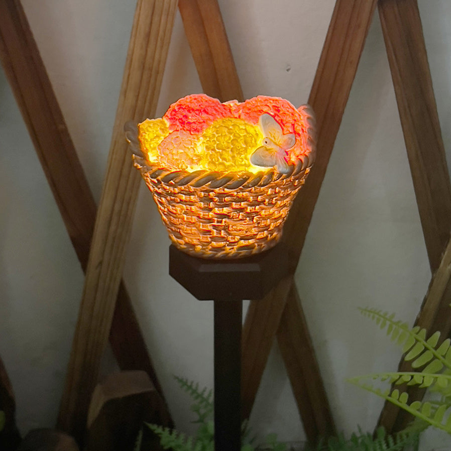 Modern Art Deco Solar Flower Basket Resin LED Outdoor Light Landscape Lighting For Garden