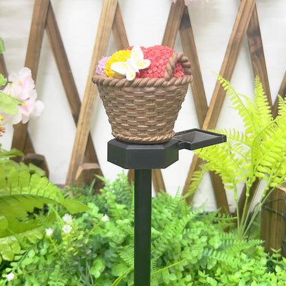 Modern Art Deco Solar Flower Basket Resin LED Outdoor Light Landscape Lighting For Garden