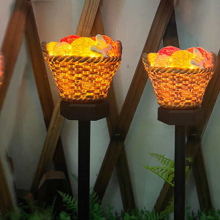 Modern Art Deco Solar Flower Basket Resin LED Outdoor Light Landscape Lighting For Garden