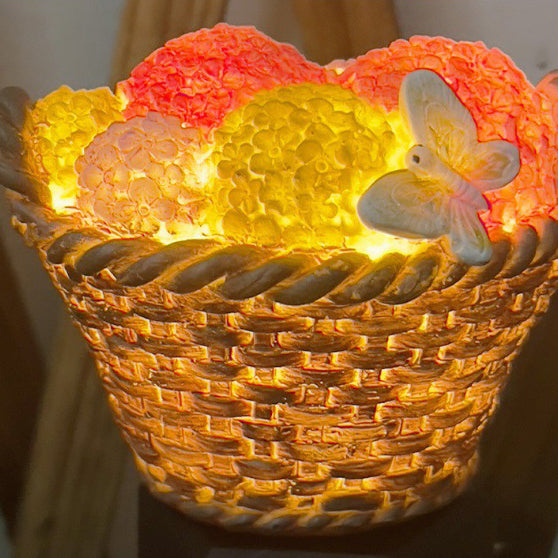 Modern Art Deco Solar Flower Basket Resin LED Outdoor Light Landscape Lighting For Garden