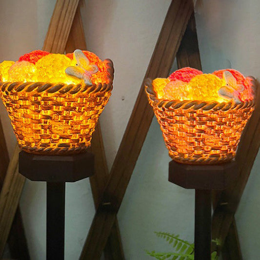 Modern Art Deco Solar Flower Basket Resin LED Outdoor Light Landscape Lighting For Garden