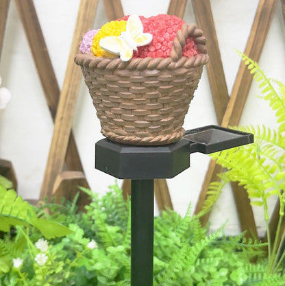 Modern Art Deco Solar Flower Basket Resin LED Outdoor Light Landscape Lighting For Garden