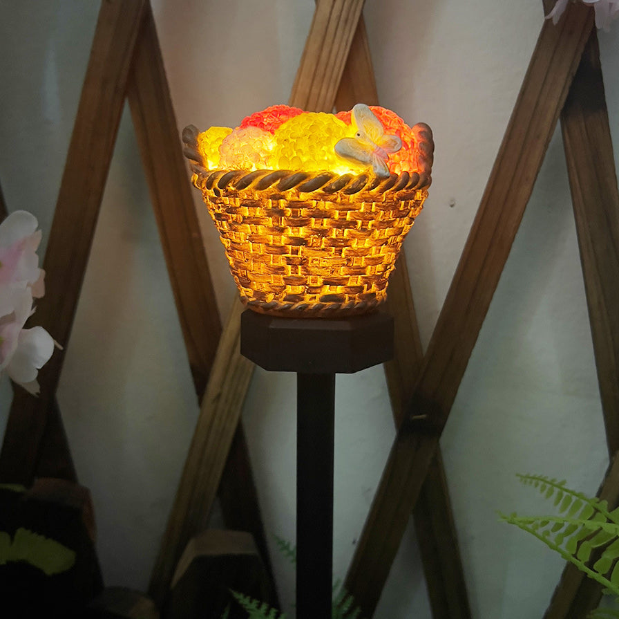 Modern Art Deco Solar Flower Basket Resin LED Outdoor Light Landscape Lighting For Garden