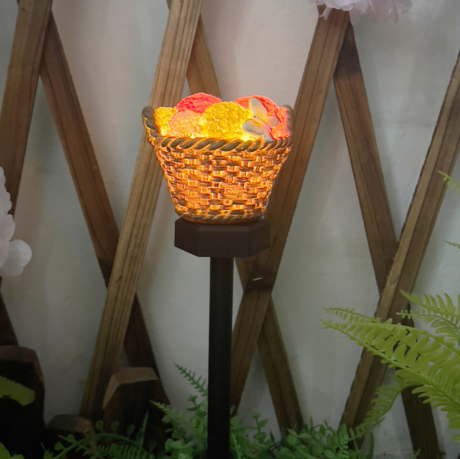 Modern Art Deco Solar Flower Basket Resin LED Outdoor Light Landscape Lighting For Garden