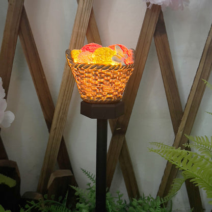Modern Art Deco Solar Flower Basket Resin LED Outdoor Light Landscape Lighting For Garden