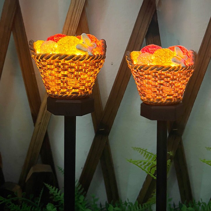 Modern Art Deco Solar Flower Basket Resin LED Outdoor Light Landscape Lighting For Garden