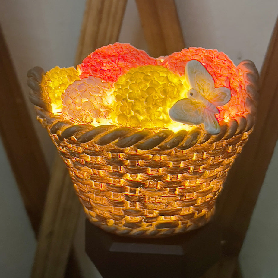 Modern Art Deco Solar Flower Basket Resin LED Outdoor Light Landscape Lighting For Garden