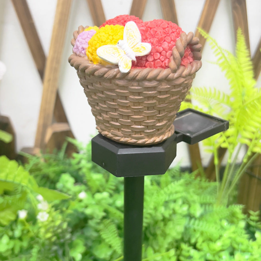 Modern Art Deco Solar Flower Basket Resin LED Outdoor Light Landscape Lighting For Garden