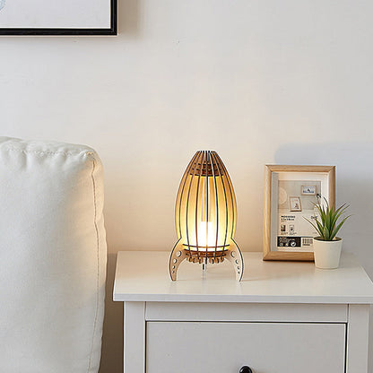 Modern Art Deco Rocket Beech Wood Acrylic LED Table Lamp For Bedroom