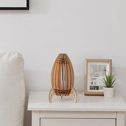 Modern Art Deco Rocket Beech Wood Acrylic LED Table Lamp For Bedroom
