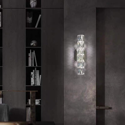 Modern Minimalist Rectangular Stainless Steel Crystal 3/4/6 Light Wall Sconce Lamp For Bedroom