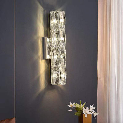 Modern Minimalist Rectangular Stainless Steel Crystal 3/4/6 Light Wall Sconce Lamp For Bedroom