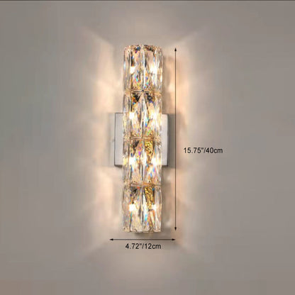 Modern Minimalist Rectangular Stainless Steel Crystal 3/4/6 Light Wall Sconce Lamp For Bedroom
