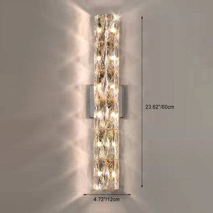Modern Minimalist Rectangular Stainless Steel Crystal 3/4/6 Light Wall Sconce Lamp For Bedroom