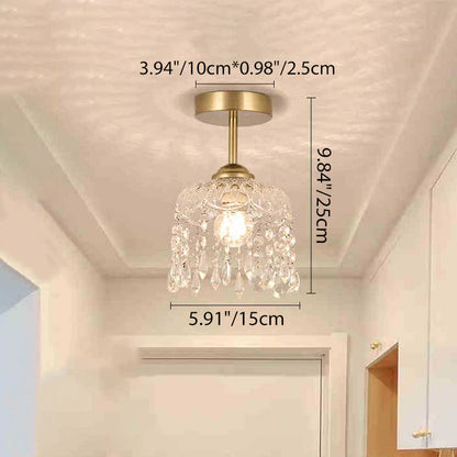 Modern Minimalist Flower Iron Glass Crystal 1-Light Semi-Flush Mount Ceiling Light For Hallway