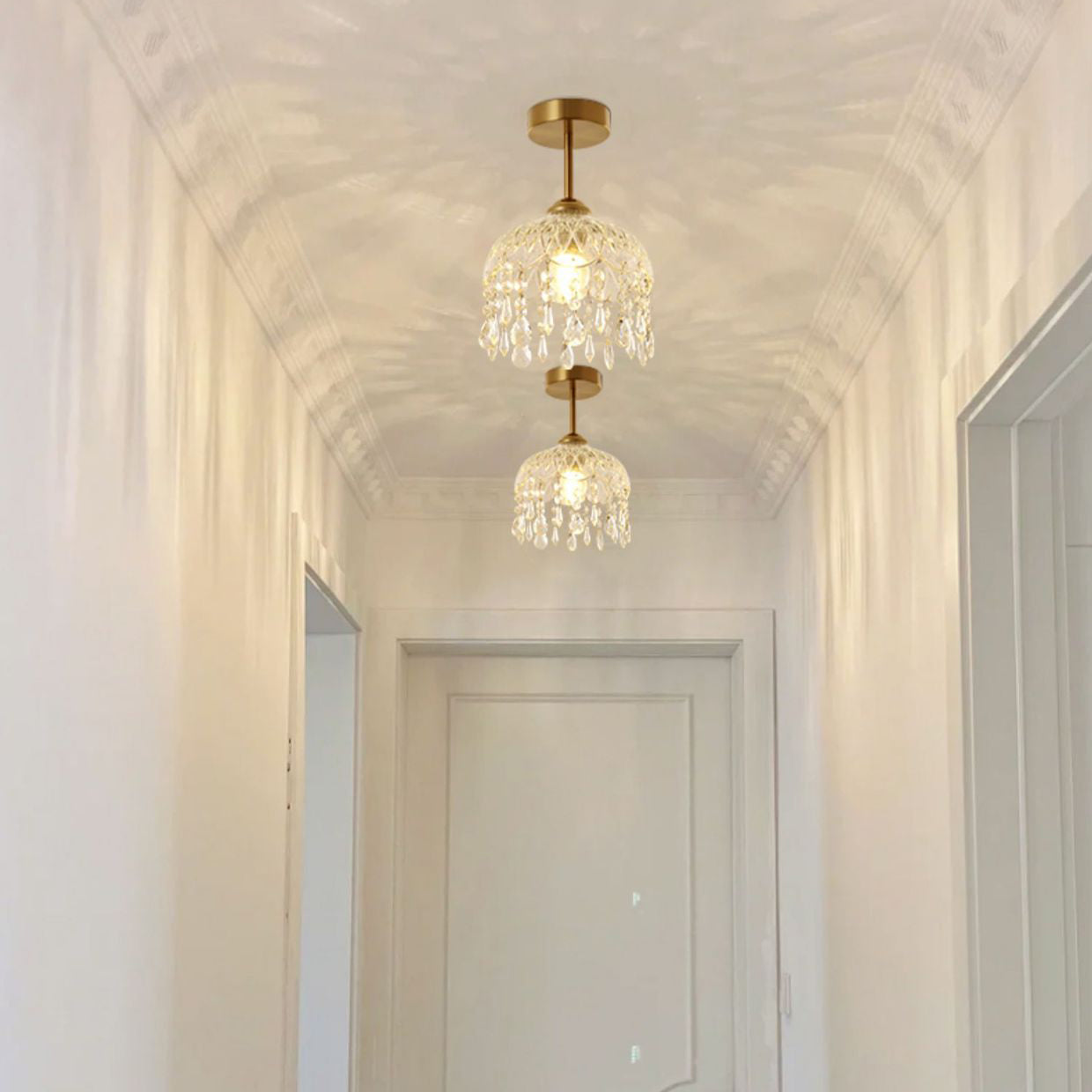 Modern Minimalist Flower Iron Glass Crystal 1-Light Semi-Flush Mount Ceiling Light For Hallway