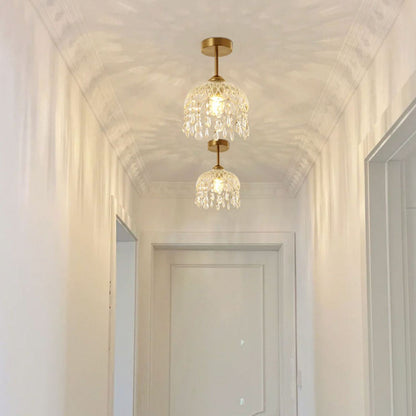 Modern Minimalist Flower Iron Glass Crystal 1-Light Semi-Flush Mount Ceiling Light For Hallway