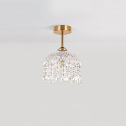 Modern Minimalist Flower Iron Glass Crystal 1-Light Semi-Flush Mount Ceiling Light For Hallway
