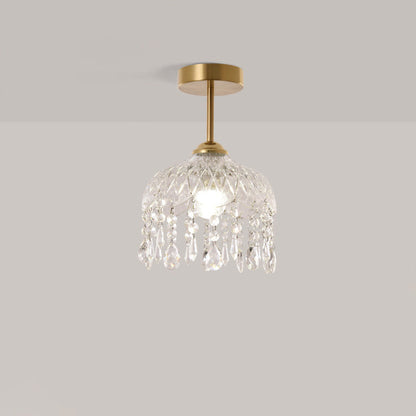 Modern Minimalist Flower Iron Glass Crystal 1-Light Semi-Flush Mount Ceiling Light For Hallway