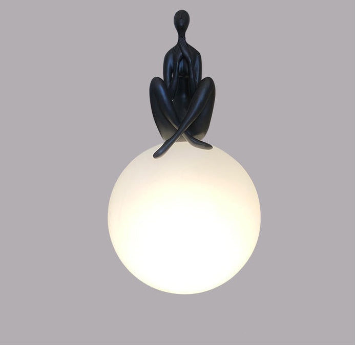 Modern Art Deco Person Embracing Sitting Ball Resin PE 1-Light Table Lamp For Bedroom
