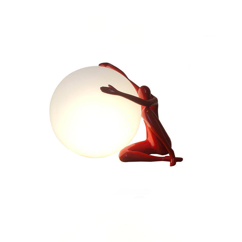 Modern Art Deco Person Embracing Sitting Ball Resin PE 1-Light Table Lamp For Bedroom