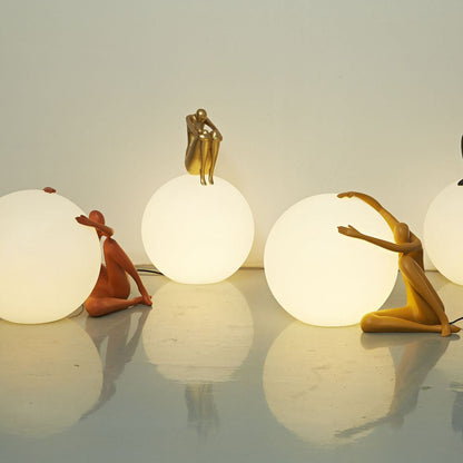 Modern Art Deco Person Embracing Sitting Ball Resin PE 1-Light Table Lamp For Bedroom
