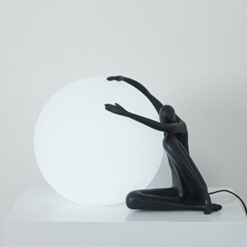 Modern Art Deco Person Embracing Sitting Ball Resin PE 1-Light Table Lamp For Bedroom