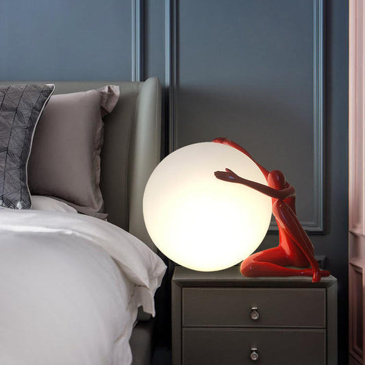Modern Art Deco Person Embracing Sitting Ball Resin PE 1-Light Table Lamp For Bedroom