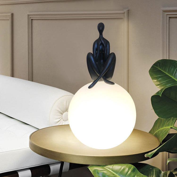 Modern Art Deco Person Embracing Sitting Ball Resin PE 1-Light Table Lamp For Bedroom