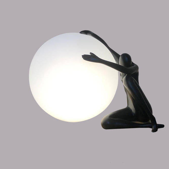 Modern Art Deco Person Embracing Sitting Ball Resin PE 1-Light Table Lamp For Bedroom