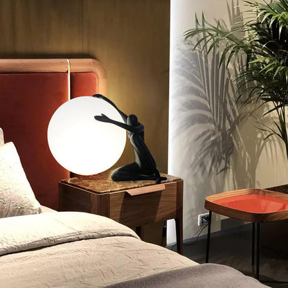 Modern Art Deco Person Embracing Sitting Ball Resin PE 1-Light Table Lamp For Bedroom