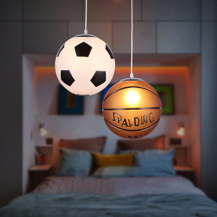 Modern Minimalist Football Basketball Iron Glass 1-Light Pendant Light For Bedroom