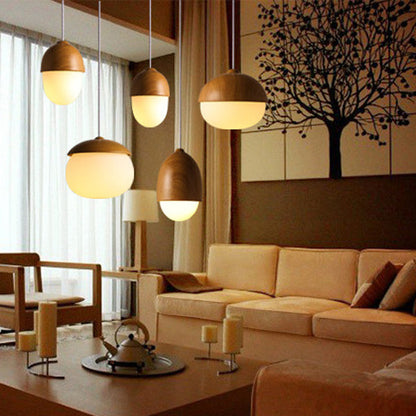 Contemporary Scandinavian Nut Glass Iron Wood 4-Light Island Light Chandelier For Bedroom