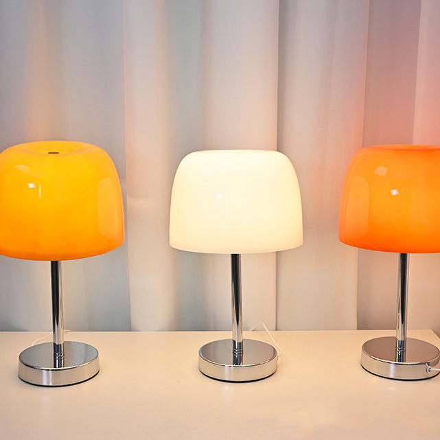Modern Minimalist Mushroom Cylinder Glass Iron LED Table Lamp For Bedroom