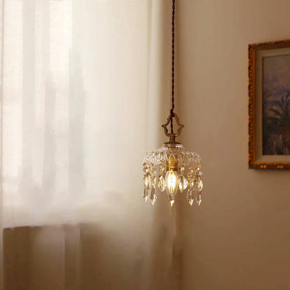 Traditional Vintage Floral Copper Crystal Glass 1-Light Pendant Light For Bedroom