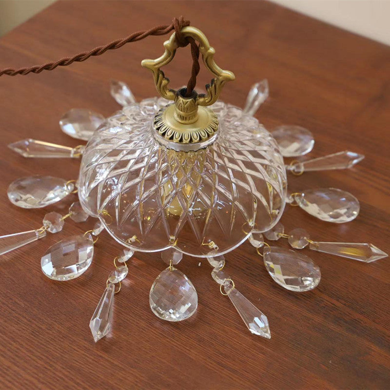 Traditional Vintage Floral Copper Crystal Glass 1-Light Pendant Light For Bedroom