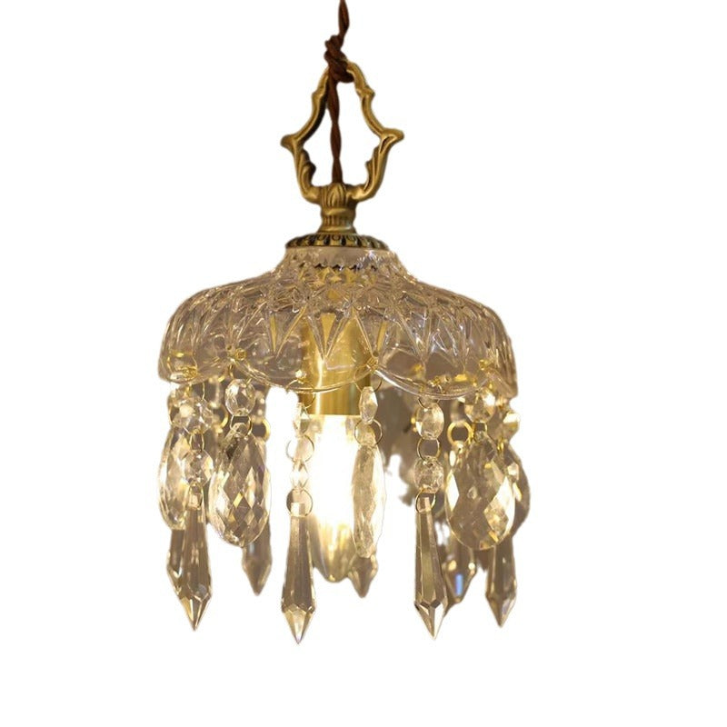 Traditional Vintage Floral Copper Crystal Glass 1-Light Pendant Light For Bedroom