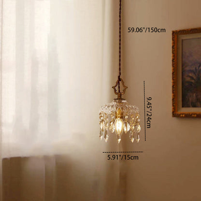 Traditional Vintage Floral Copper Crystal Glass 1-Light Pendant Light For Bedroom