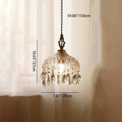 Traditional Vintage Floral Copper Crystal Glass 1-Light Pendant Light For Bedroom